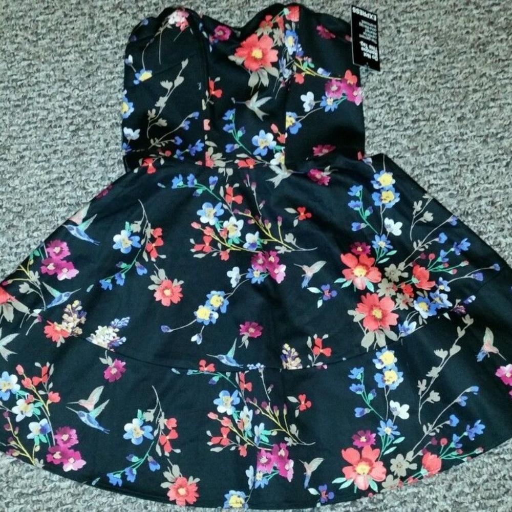 NWT Express floral sweetheart sateen dress 4 flare